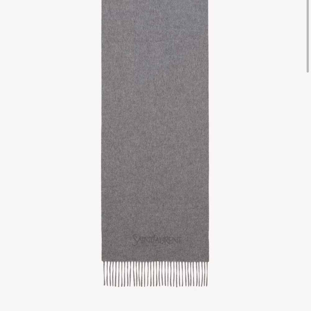 Yves Saint Laurent Gray Scarf with Fringed Ends - Picture 6 of 6